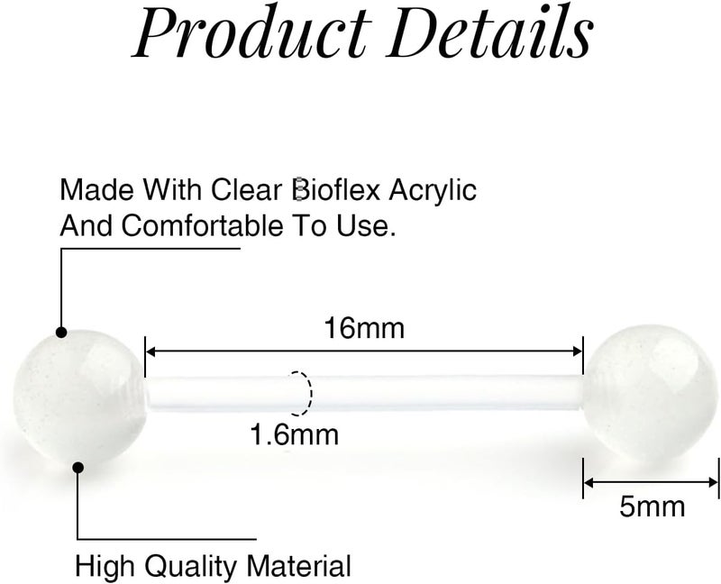 FECTAS 14G Plastic Nipple Rings for Surgery Plastic Tongue Rings Bioflex Flexible Acrylic Piercing Retainer 5 Pairs 14/16/18mm - Image 2